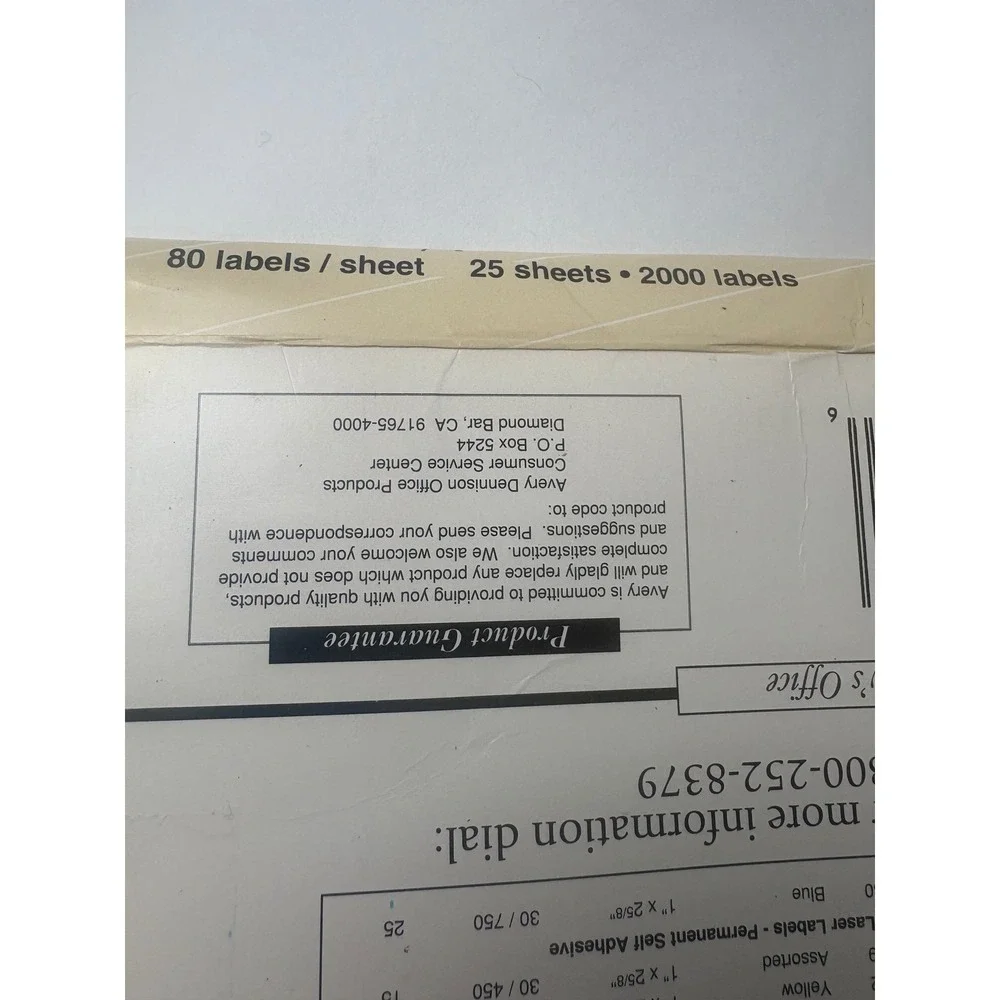 Avery 5267 Laser Labels for‎ Return Addressing 1-1/4 x 13-1/4 25 Sheets Opened